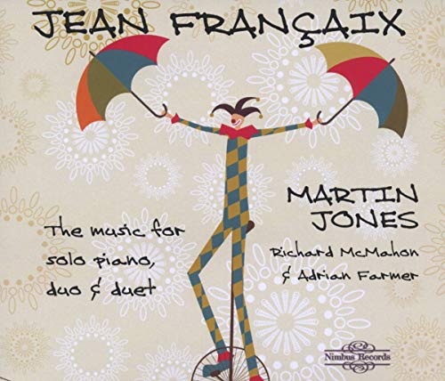 CD cover featuring a colorful illustration of a jester with umbrellas.