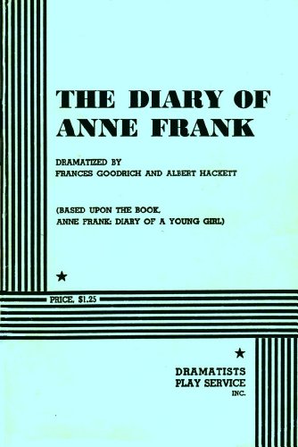 Light blue cover of The Diary of Anne Frank play script with black stripes.