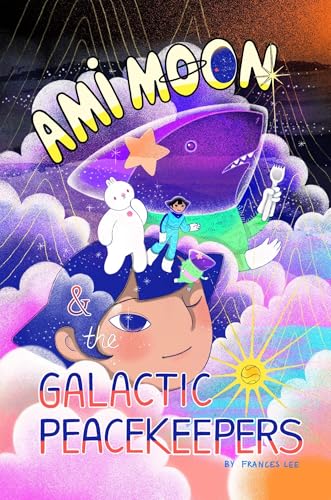 Colorful book cover featuring a girl, a robot, and a spaceship in space.