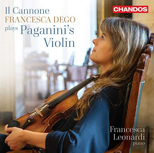 Francesca Dego holding a violin, album cover for “Il Cannone.”