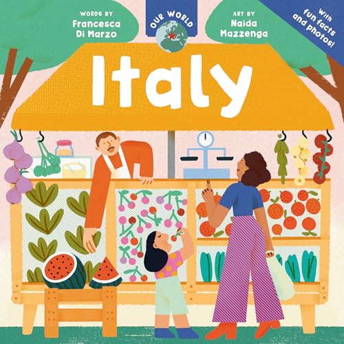 Cover illustration of a children's book showing a market stall with produce and people.