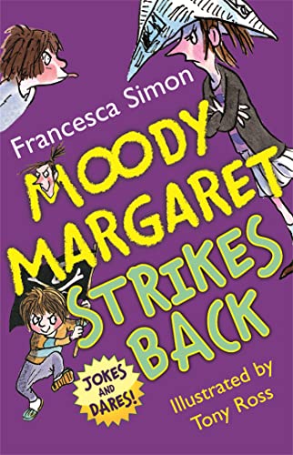 Book cover: "Moody Margaret Strikes Back" with cartoon illustrations.