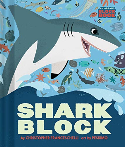 Colorful illustrated children’s book cover featuring a large shark and sea life.