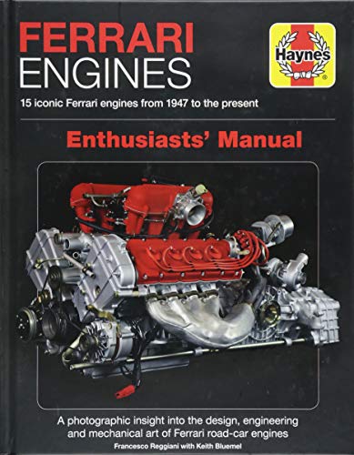 Ferrari Engines Haynes Manual cover featuring a red V12 engine.