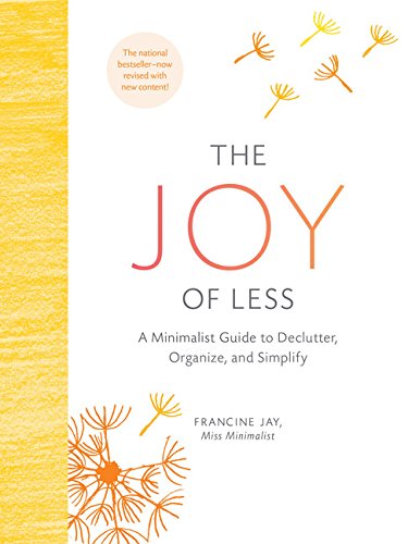 Book cover with orange and white design, title "The Joy of Less.