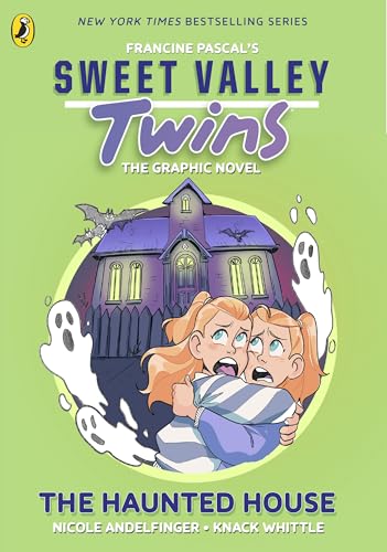 Sweet Valley Twins graphic novel cover featuring frightened twin girls and a haunted house.