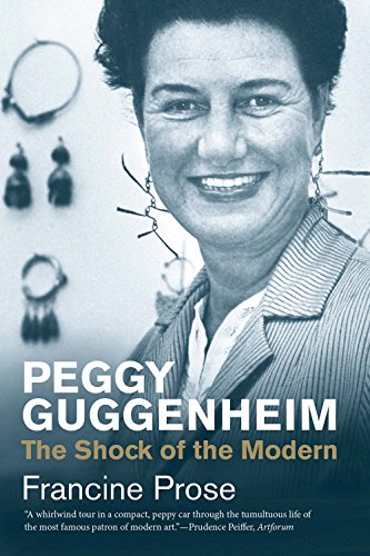Book cover featuring a portrait of Peggy Guggenheim wearing distinctive large, dangling earrings.