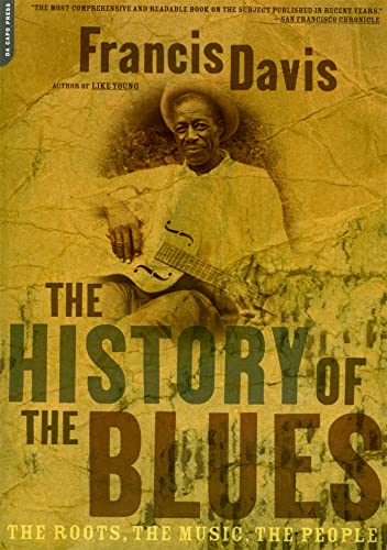 Book cover: "The History of the Blues" with portrait of a musician.
