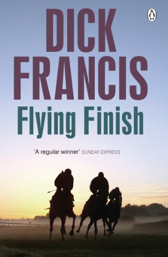 Book cover: "Flying Finish" by Dick Francis, with silhouetted horse race.
