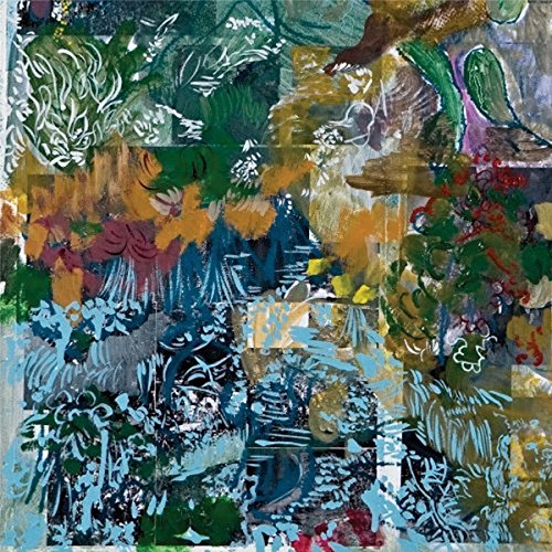 Abstract painting of layered greens, blues, and yellows; CD cover.