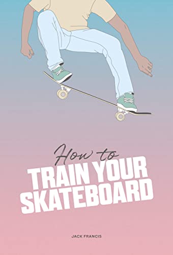 An illustration of a person skateboarding against a blue and pink gradient background.