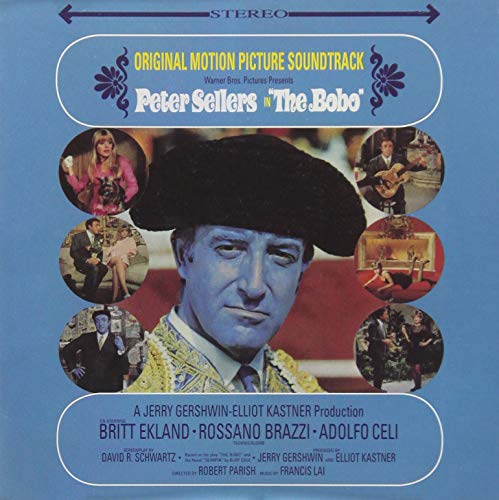 The Bobo" soundtrack album cover featuring Peter Sellers and circular film stills.