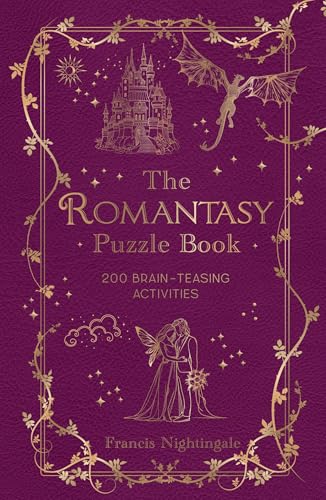 Purple book cover with gold illustrations of a castle, dragon, and couple.