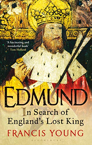 Book cover featuring a medieval king with a gold halo and red text: "Edmund".