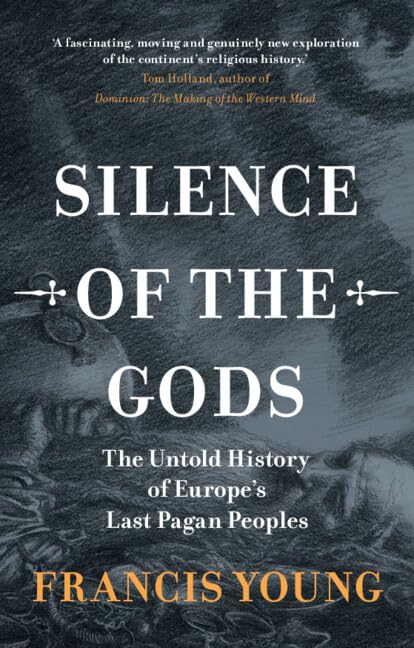 Book cover for Silence of the Gods by Francis Young with dark, sketched imagery.