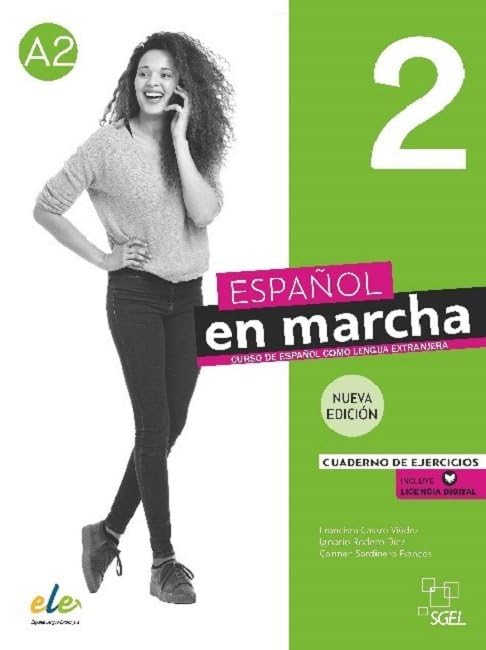 Spanish textbook cover with a young woman and large red number two.
