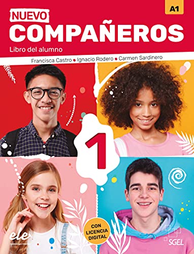 Spanish textbook cover, “Nuevo Compañeros,” featuring four smiling students.