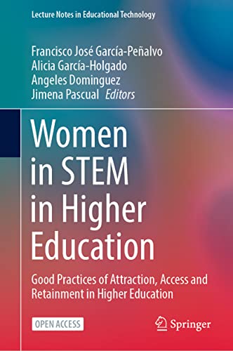 Book cover: "Women in STEM in Higher Education" with abstract floral background.