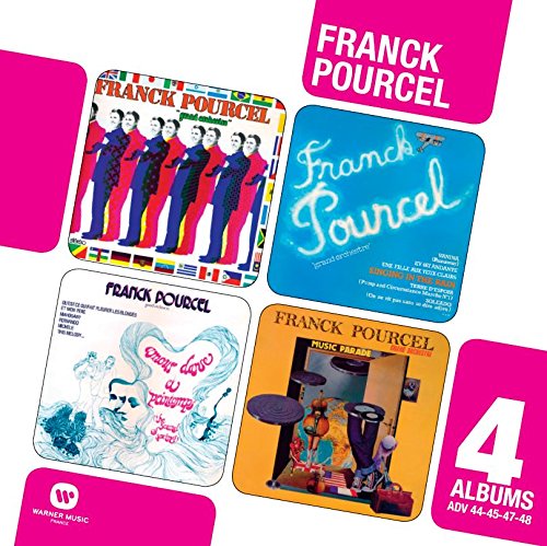 Four Franck Pourcel album covers arranged on a white background with pink accents.