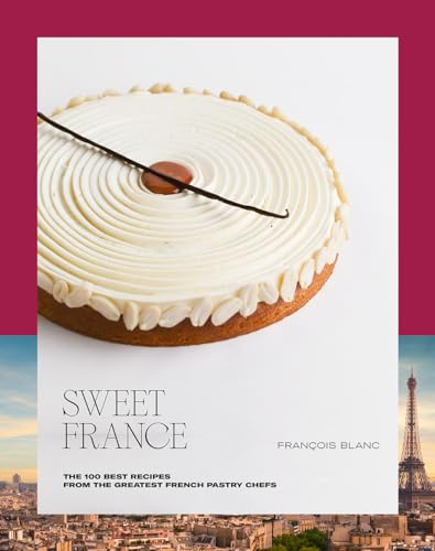 Cookbook cover featuring a swirled cream tart and the Eiffel Tower.