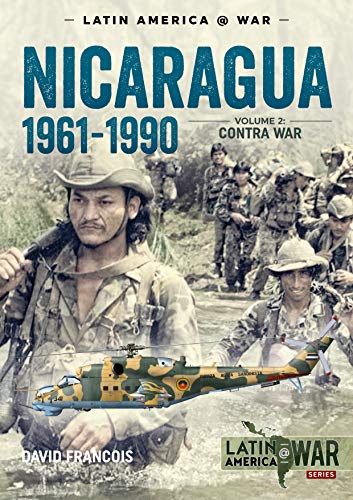 Book cover depicting soldiers, a helicopter, and text about the Nicaraguan Contra War.
