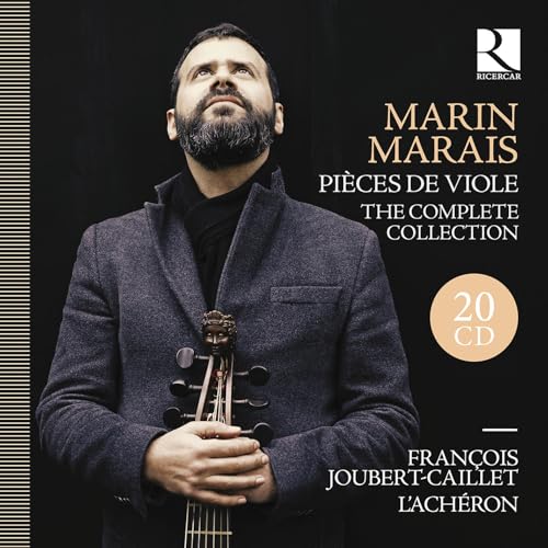 CD cover featuring François Joubert-Caillet holding a viola, text “Marin Marais”.