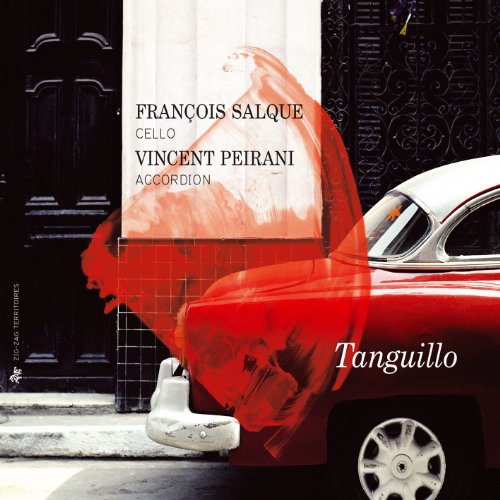 CD cover: red abstract shapes, car bumper, and musicians’ names.
