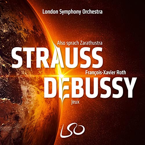 CD cover for Strauss and Debussy orchestral works, fiery cosmic design.