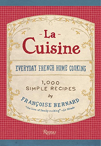 Red cookbook cover with ornate frame and title "La Cuisine: Everyday French Home Cooking".
