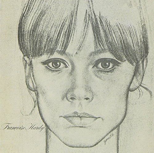 Pencil portrait of Francoise Hardy, looking directly at the viewer.