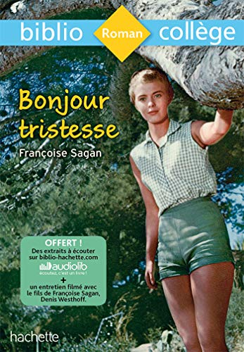 Book cover: "Bonjour Tristesse" by Françoise Sagan, featuring a young woman.