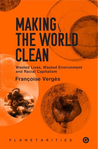Book cover: orange background with text and circular images of waste.