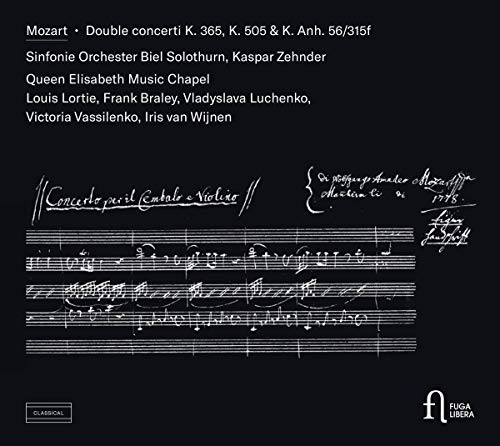 Black CD cover with white text and musical notation, featuring Mozart's compositions and performers' names.