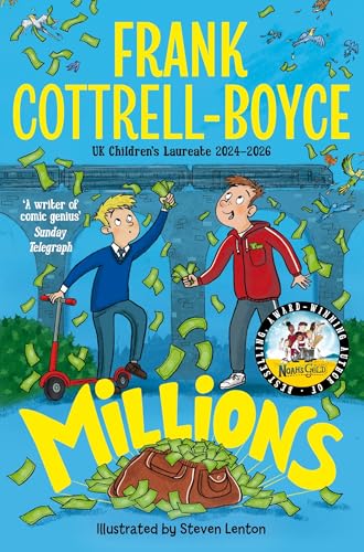 Book cover: “Millions” by Frank Cottrell-Boyce, featuring boys and falling money.