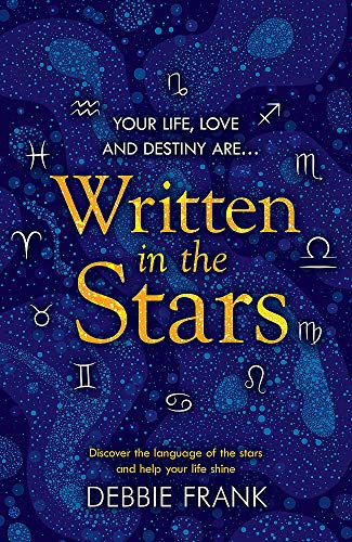 Book cover with gold text, zodiac symbols, and a dark blue starry background.