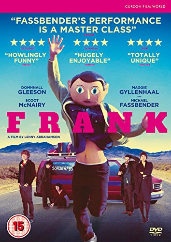 Frank" DVD cover featuring a man with a large, odd head and band members.