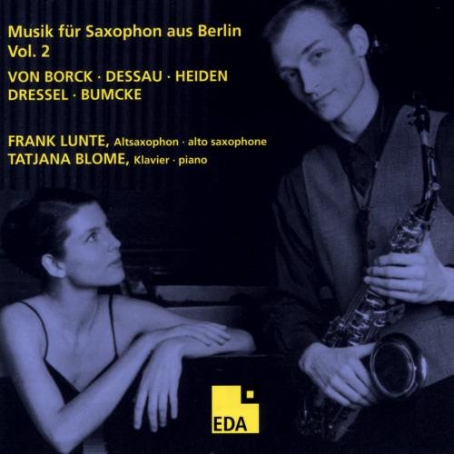 "CD cover featuring a man holding a saxophone and a seated woman."