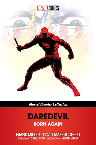 Daredevil in a red suit crouches against a background of American flag imagery.