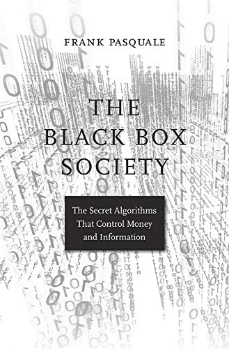 Book cover: "The Black Box Society" with binary code background.