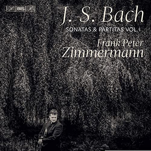 CD cover featuring violinist Frank Peter Zimmermann and Bach’s name.