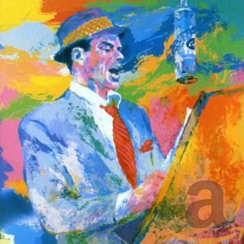 Painted portrait of Frank Sinatra singing into a vintage microphone.
