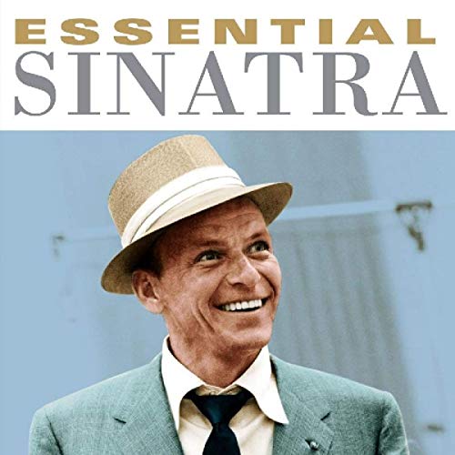 Frank Sinatra in a straw hat, smiling on a blue album cover.