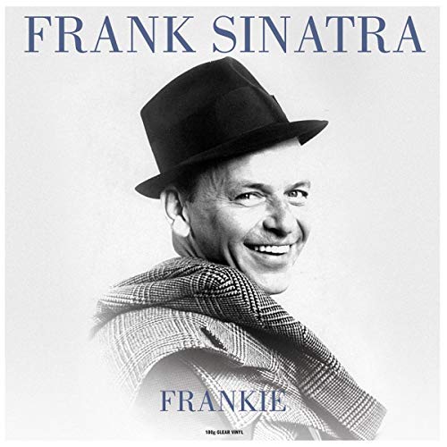 Black and white portrait of Frank Sinatra wearing a hat and scarf on vinyl.