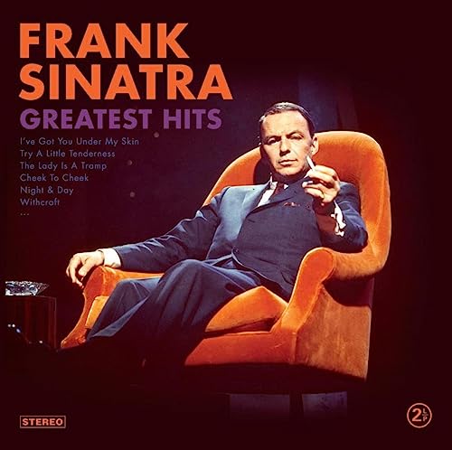Frank Sinatra album cover: Sinatra in a suit, seated in an orange chair.