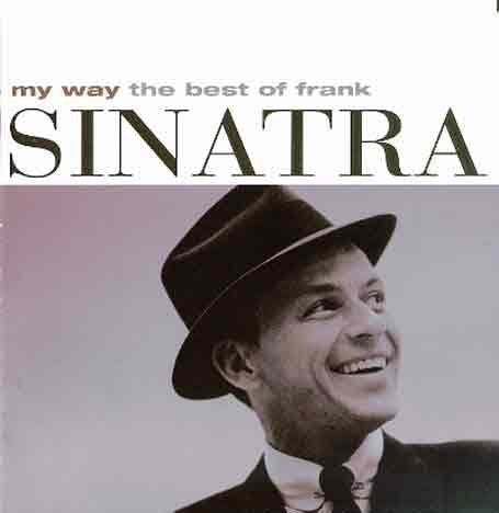 Frank Sinatra in a fedora smiles on the cover of his “My Way” CD.