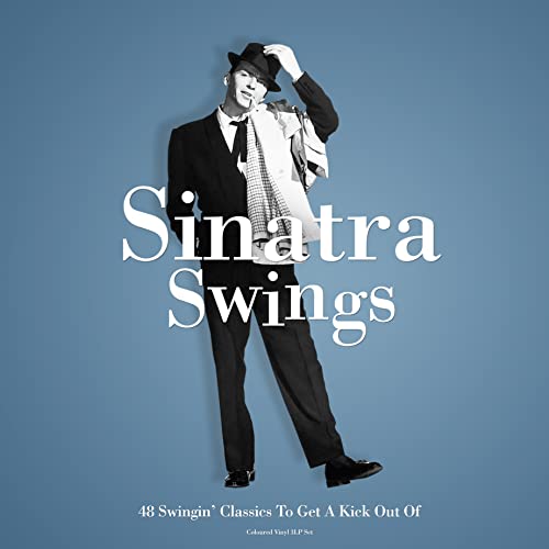 Frank Sinatra in a suit and hat, album cover for “Sinatra Swings.”
