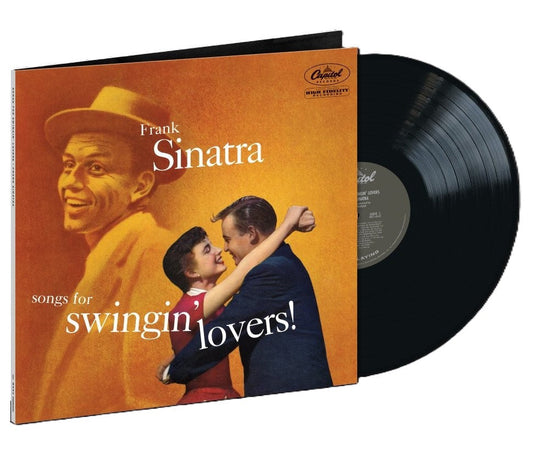 Frank Sinatra Songs for Swingin' Lovers vinyl record album cover and black vinyl disc.