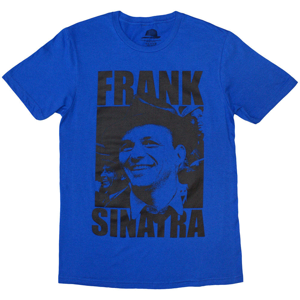 Unisex black t-shirt featuring a collage of various Frank Sinatra portrait photographs.