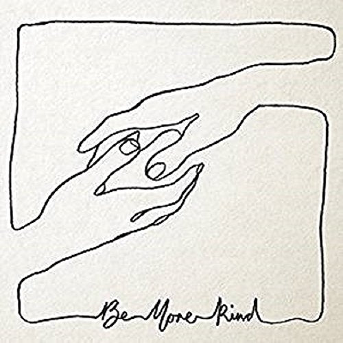 Line drawing of two hands touching on a white background, text reads "Be More Kind".