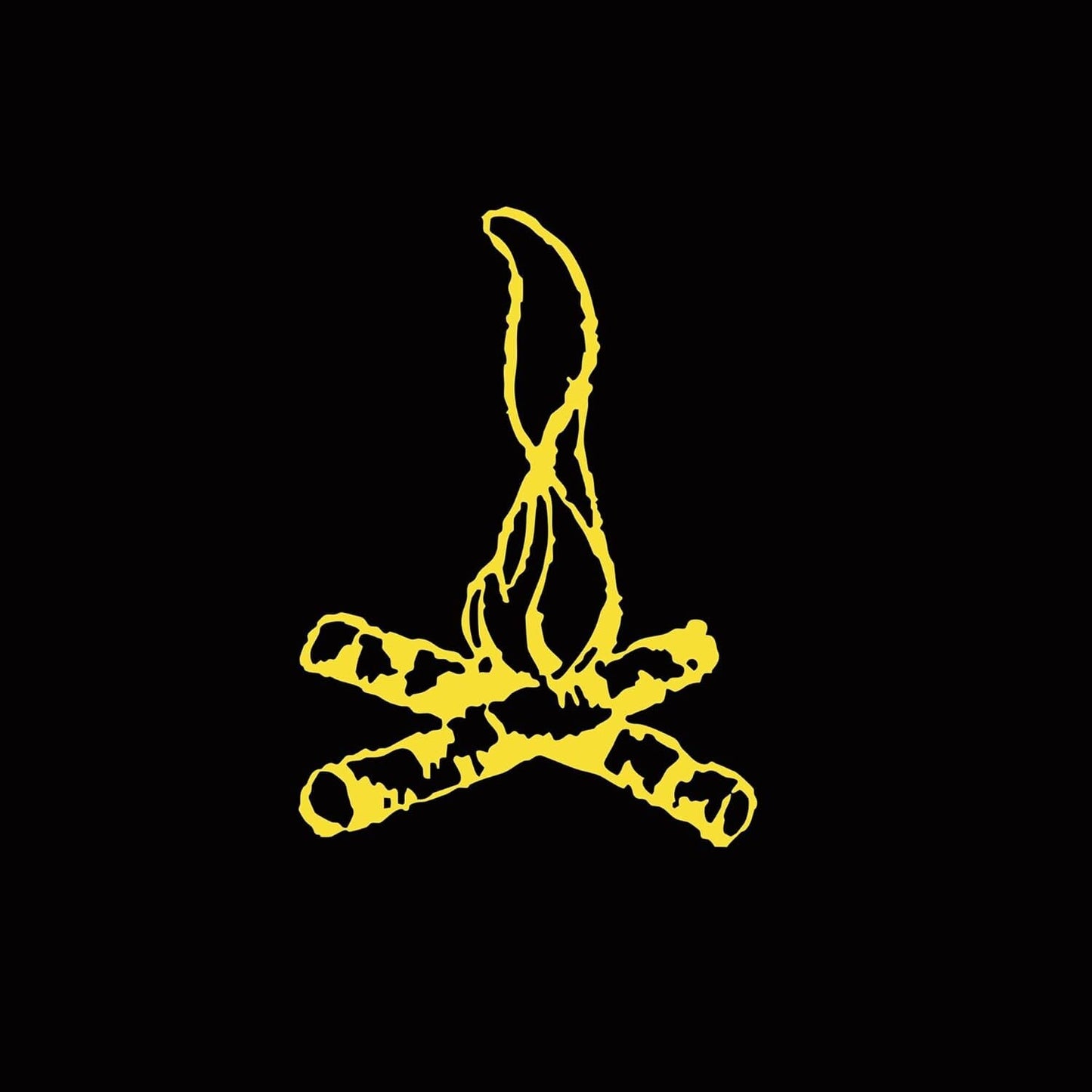Yellow sketch of a campfire on a black background.